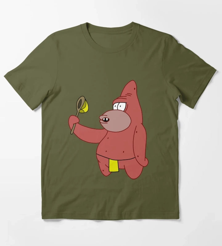 Caveman Patrick Holding Jellyfishing Net T-Shirt Olive Green