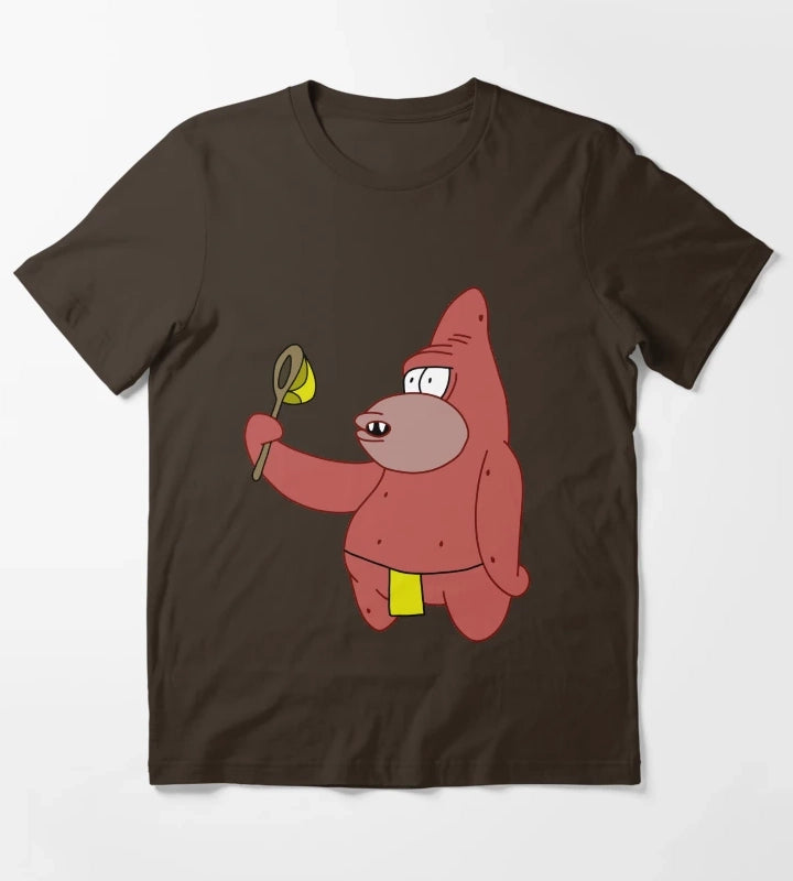Caveman Patrick Holding Jellyfishing Net T-Shirt Brown