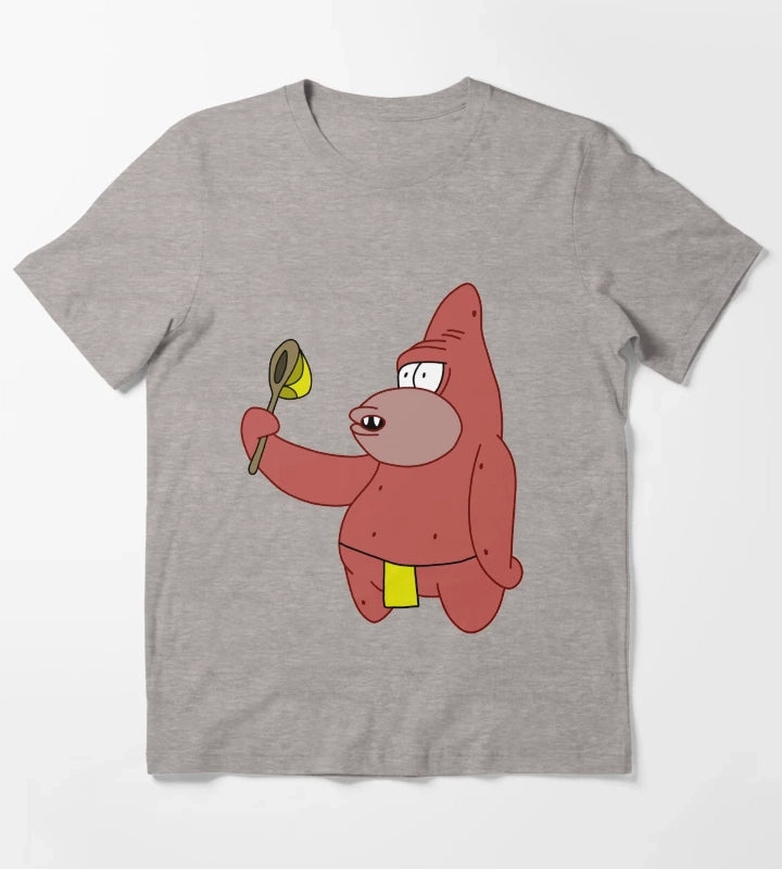 Caveman Patrick Holding Jellyfishing Net T-Shirt Heather Grey