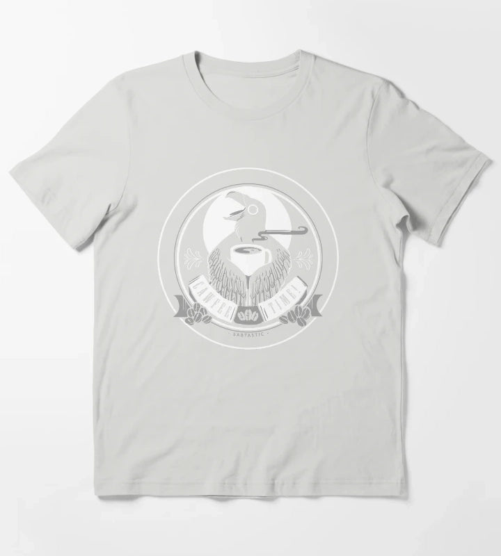 Cawfee Time Crow in White by Sabtastic T-Shirt Light Grey