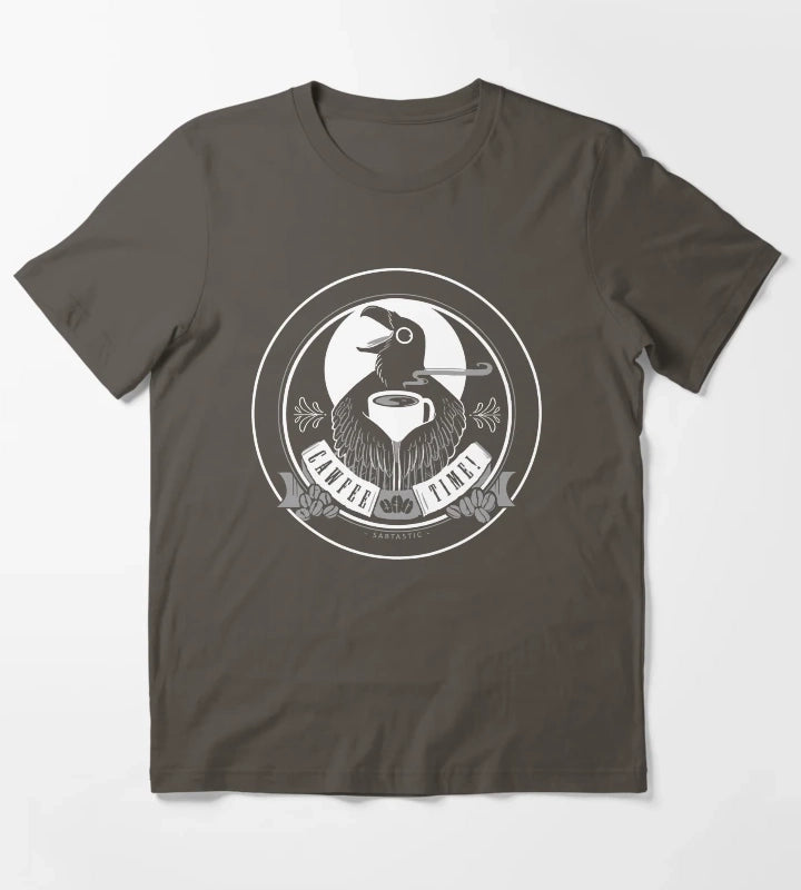Cawfee Time Crow in White by Sabtastic T-Shirt Dark Grey