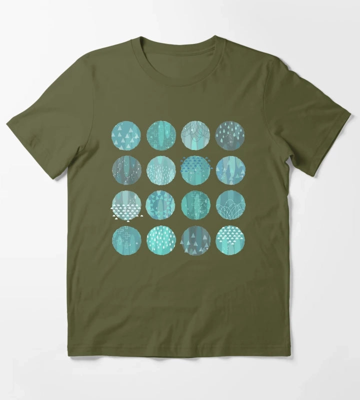 Celestial Bodies Midnight Blue and Aqua T-Shirt Olive Green