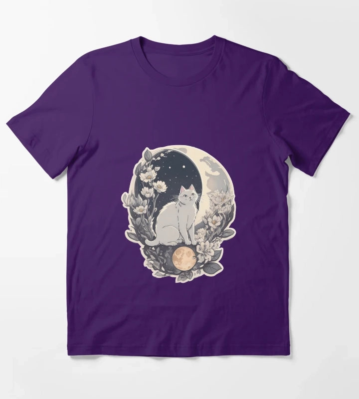 Celestial Cat In Moonlight T-Shirt Purple