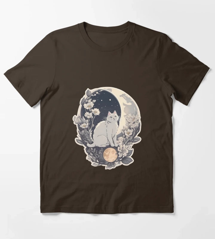 Celestial Cat In Moonlight T-Shirt Brown