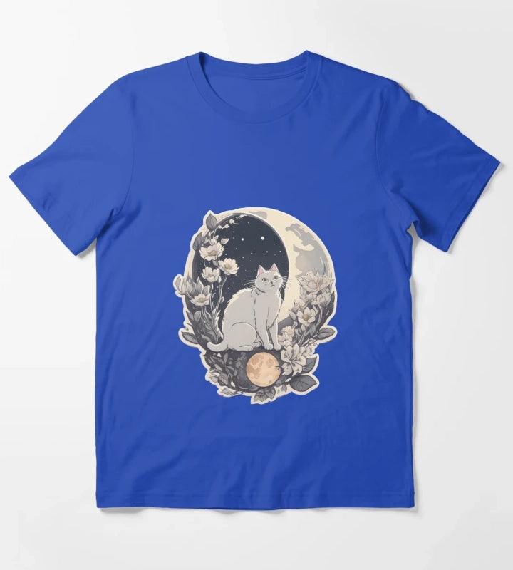 Celestial Cat In Moonlight T-Shirt Blue