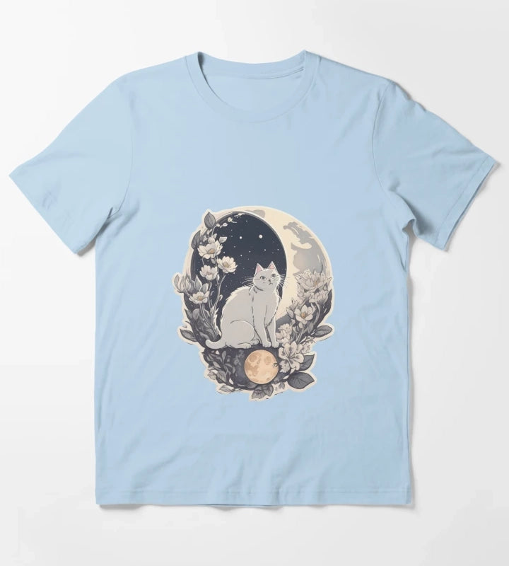 Celestial Cat In Moonlight T-Shirt Sky Blue