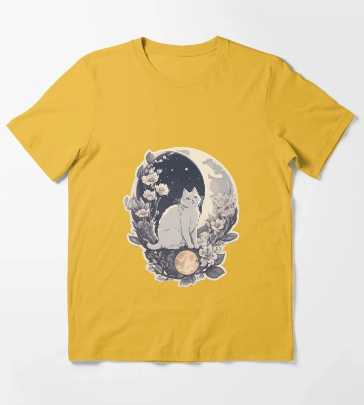 Celestial Cat In Moonlight T-Shirt Yellow