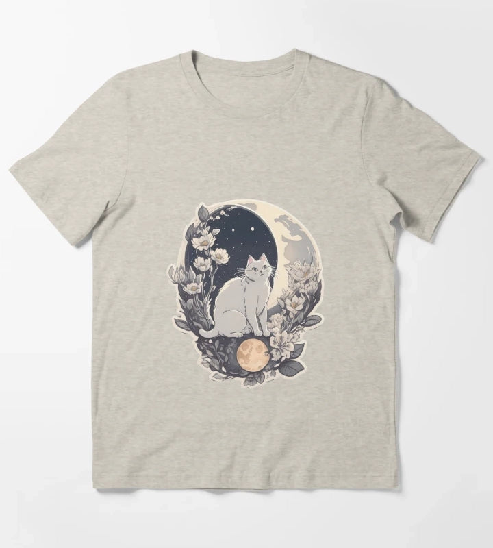 Celestial Cat In Moonlight T-Shirt Cream