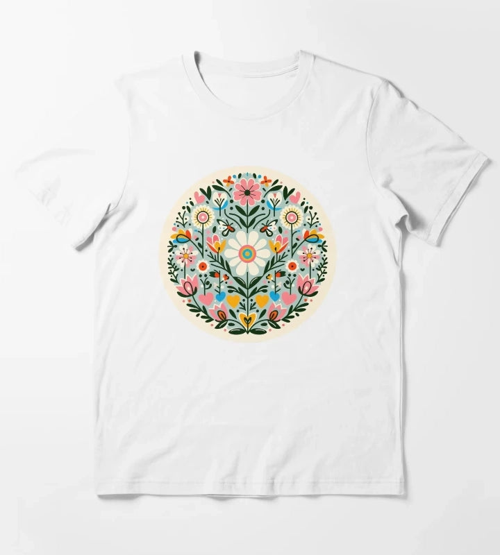Charming Daisy Bloom Pattern Scandinavian Folk Art by heidiannemorris T-Shirt White