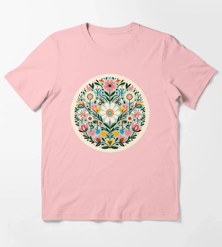 Charming Daisy Bloom Pattern Scandinavian Folk Art by heidiannemorris T-Shirt Dark Grey