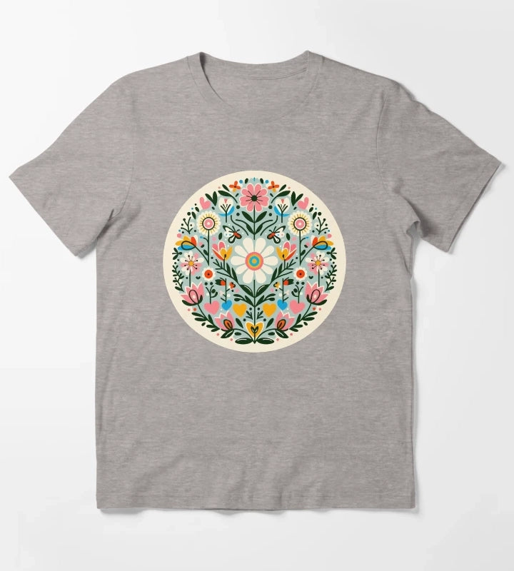 Charming Daisy Bloom Pattern Scandinavian Folk Art by heidiannemorris T-Shirt Heather Grey