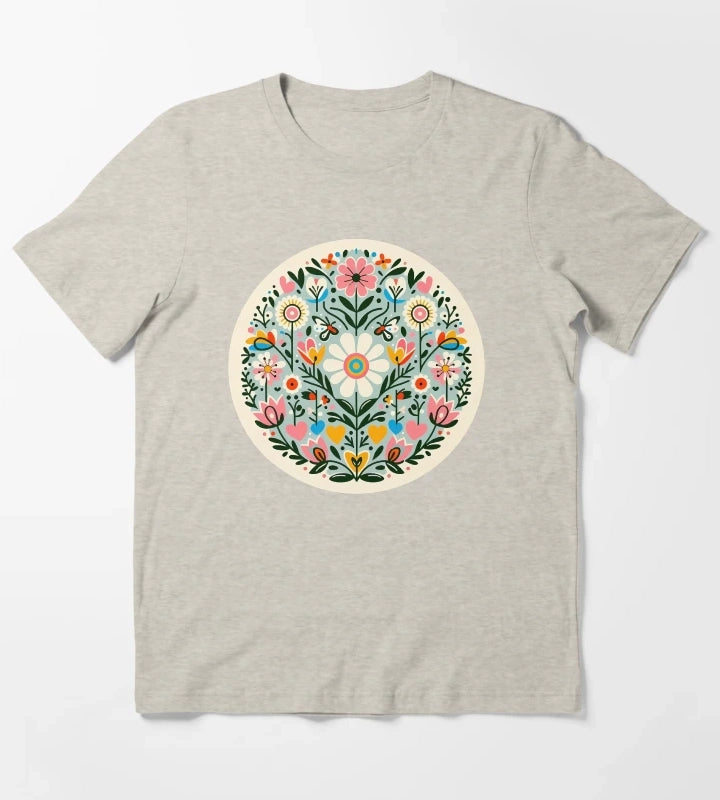 Charming Daisy Bloom Pattern Scandinavian Folk Art by heidiannemorris T-Shirt Cream