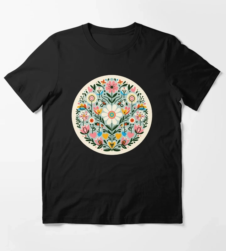 Charming Daisy Bloom Pattern Scandinavian Folk Art by heidiannemorris T-Shirt