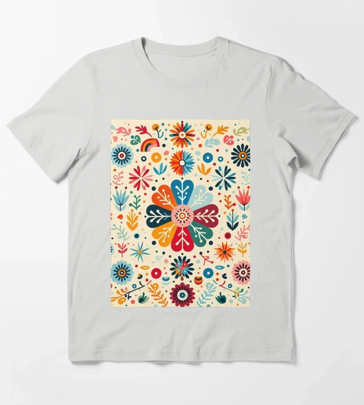 Charming Daisy Floral Medallion Scandinavian Folk Art by heidiannemorris T-Shirt Light Grey