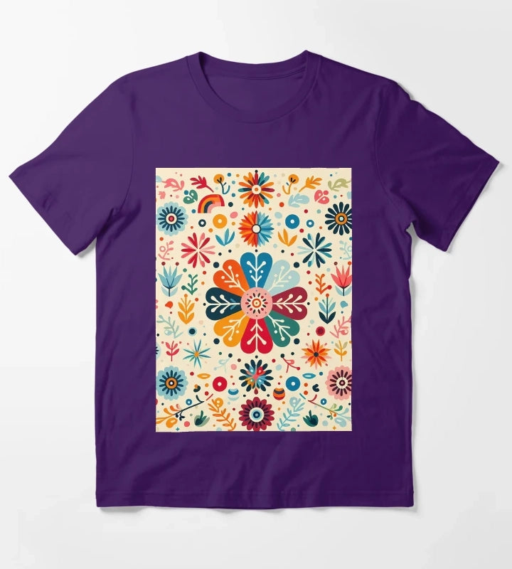 Charming Daisy Floral Medallion Scandinavian Folk Art by heidiannemorris T-Shirt Purple