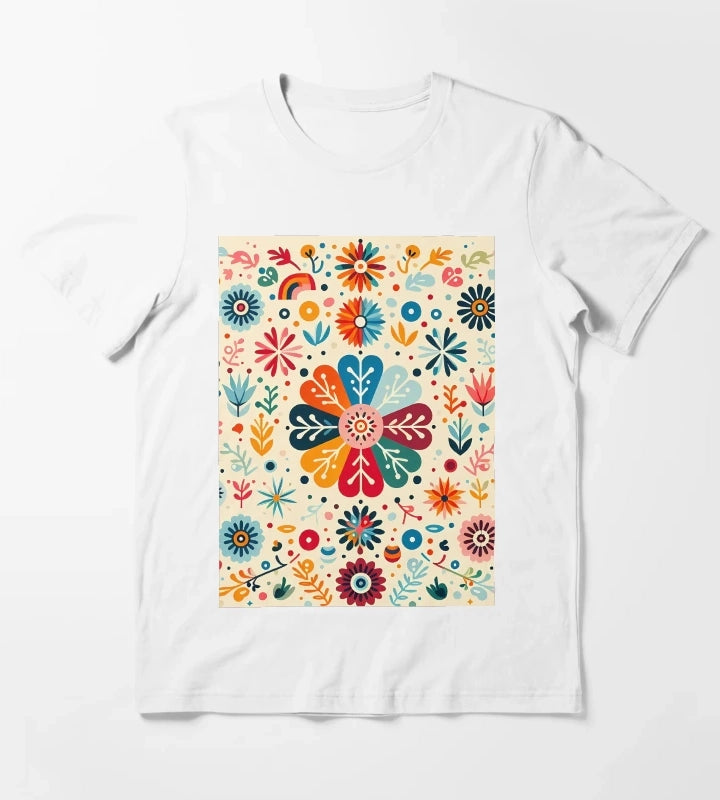 Charming Daisy Floral Medallion Scandinavian Folk Art by heidiannemorris T-Shirt White