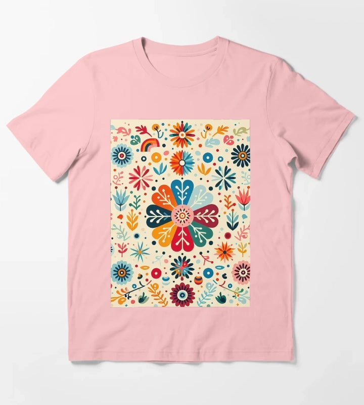 Charming Daisy Floral Medallion Scandinavian Folk Art by heidiannemorris T-Shirt Dark Grey