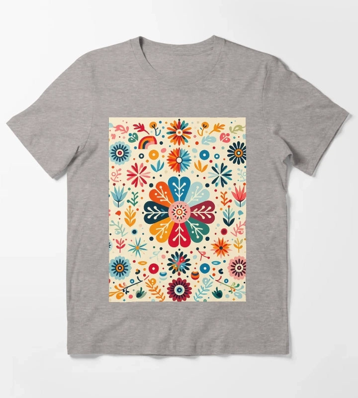 Charming Daisy Floral Medallion Scandinavian Folk Art by heidiannemorris T-Shirt Heather Grey