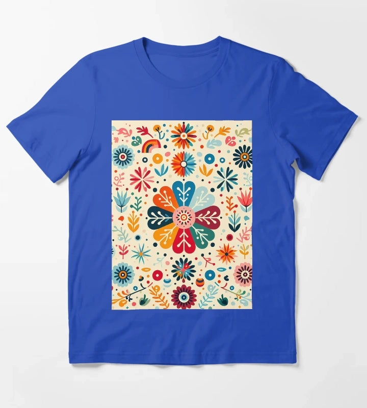 Charming Daisy Floral Medallion Scandinavian Folk Art by heidiannemorris T-Shirt Blue