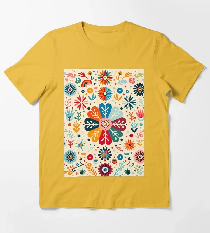Charming Daisy Floral Medallion Scandinavian Folk Art by heidiannemorris T-Shirt Yellow