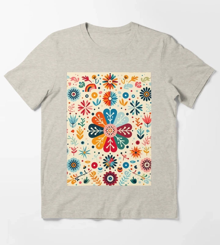 Charming Daisy Floral Medallion Scandinavian Folk Art by heidiannemorris T-Shirt Cream