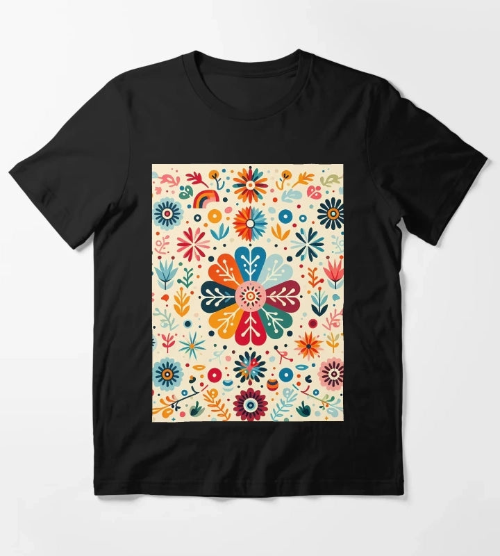Charming Daisy Floral Medallion Scandinavian Folk Art by heidiannemorris T-Shirt