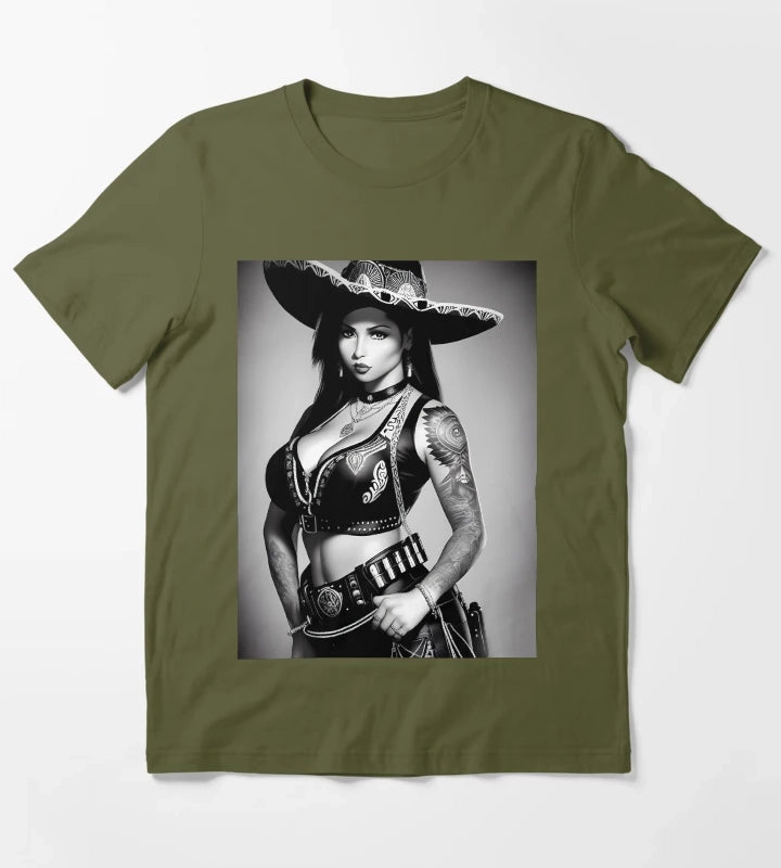 Charra in learther T-Shirt Olive Green