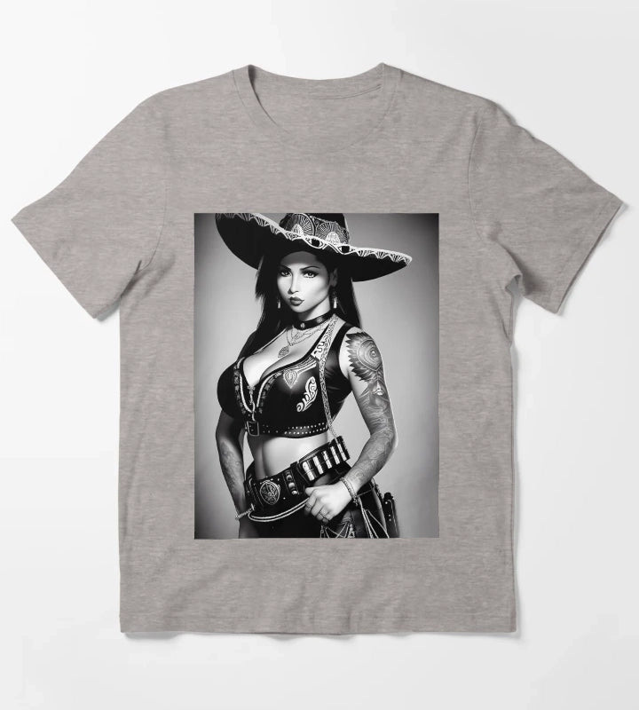 Charra in learther T-Shirt Heather Grey