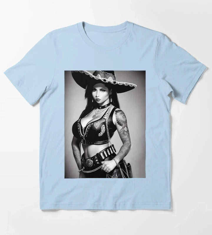 Charra in learther T-Shirt Sky Blue