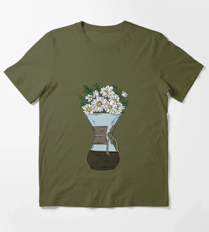 Chemex Daisy Flowers T-Shirt Olive Green