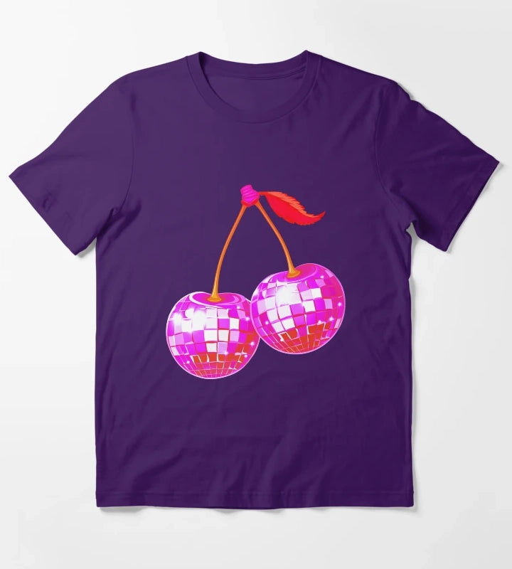 Cherry Disco Balls Retro Groove Pink Neon Sparkles on the Juicy Dancefloor T-Shirt Purple
