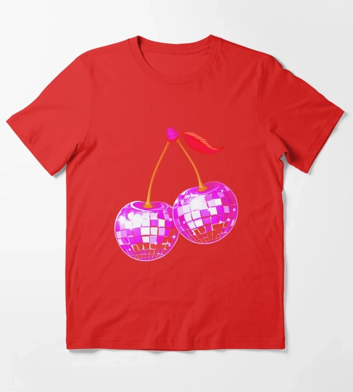 Cherry Disco Balls Retro Groove Pink Neon Sparkles on the Juicy Dancefloor T-Shirt Red