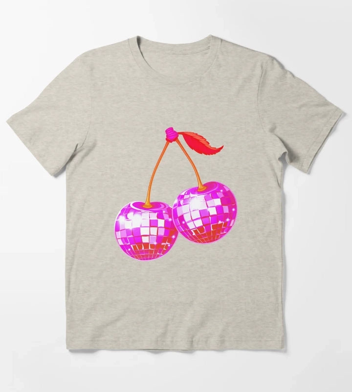 Cherry Disco Balls Retro Groove Pink Neon Sparkles on the Juicy Dancefloor T-Shirt Cream