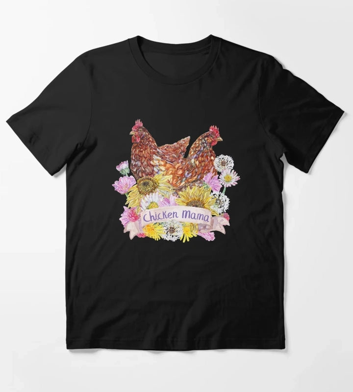 Chicken Mama Red Hens and Summer Flowers T-Shirt