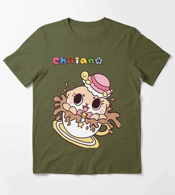 Chiitan Kawaii Coffee T-Shirt Olive Green