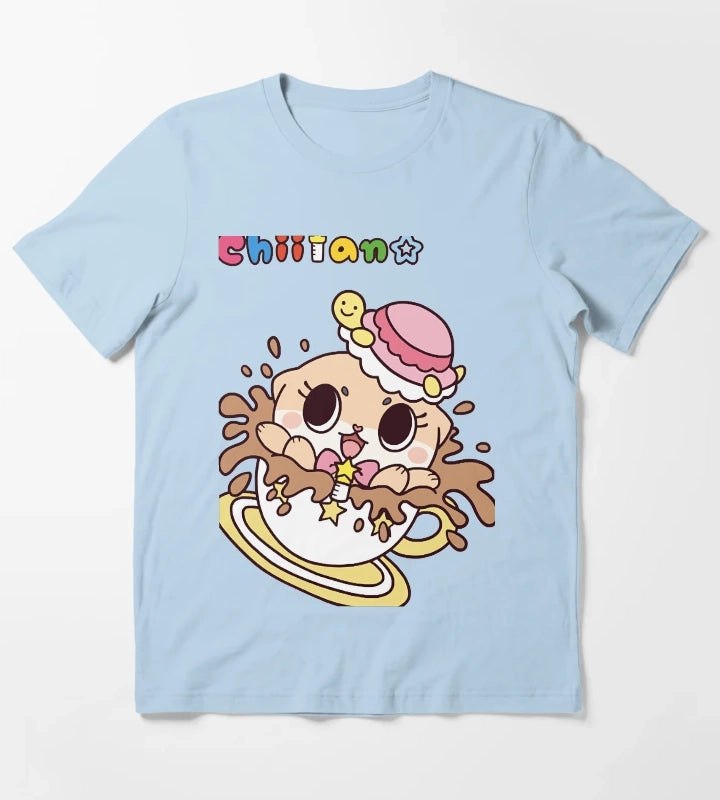 Chiitan Kawaii Coffee T-Shirt Sky Blue