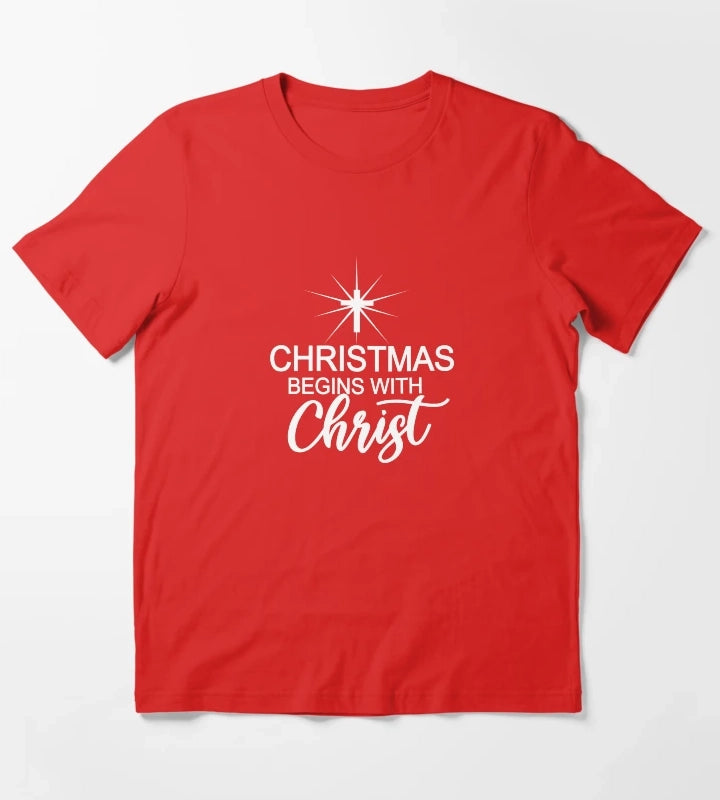 Christmas Begins With Christ Christmas Christian Gift For Men Women T-Shirt Red