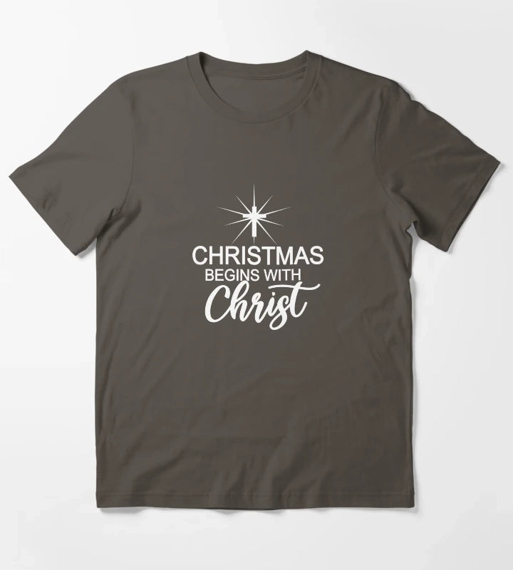 Christmas Begins With Christ Christmas Christian Gift For Men Women T-Shirt Dark Grey