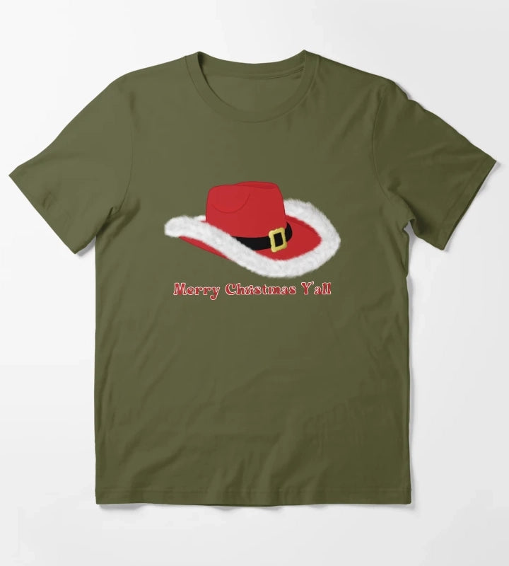 Christmas Cowgirl Hat T-Shirt Olive Green