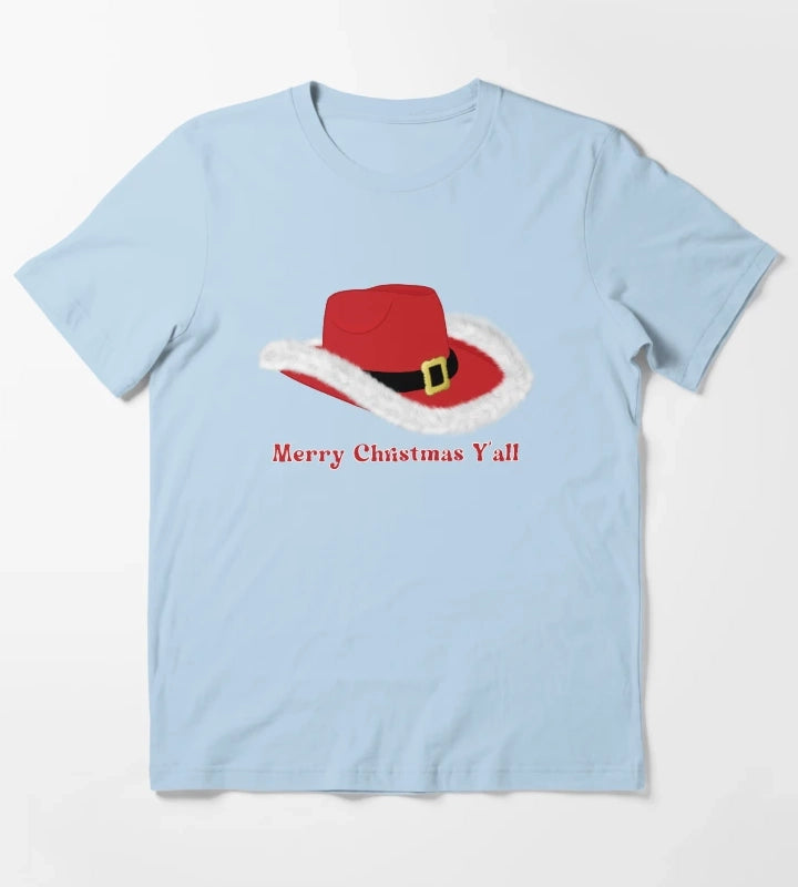 Christmas Cowgirl Hat T-Shirt Sky Blue