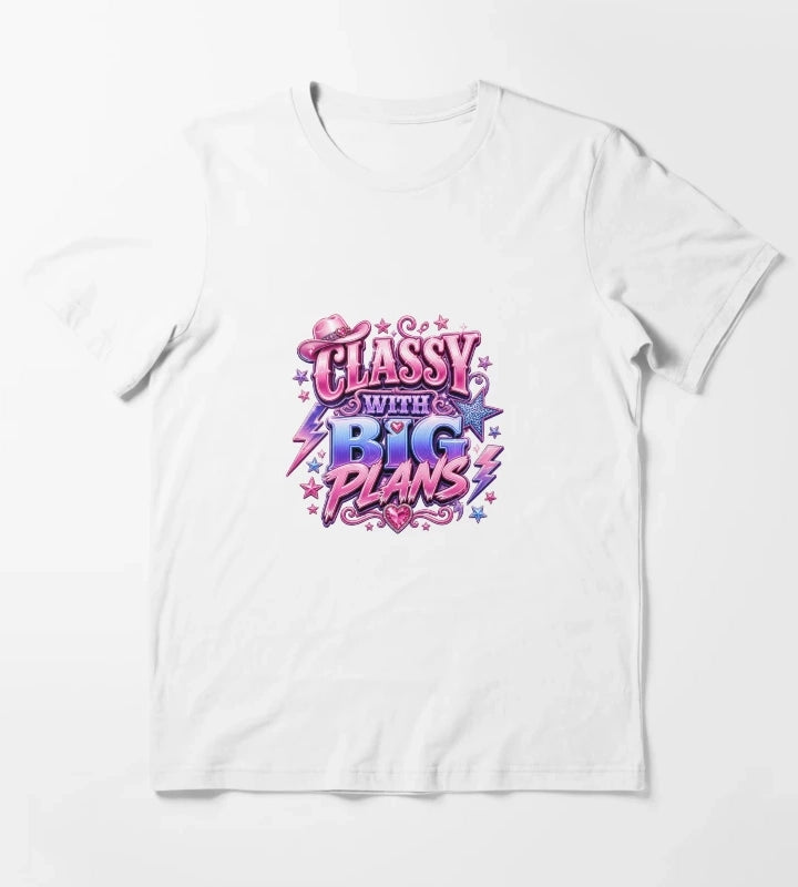 Classy With Big Plans Retro Cowgirl Typography Pink Western Y2K Aesthetic Graphic design T-Shirt White