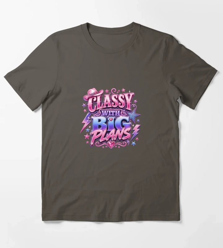Classy With Big Plans Retro Cowgirl Typography Pink Western Y2K Aesthetic Graphic design T-Shirt Dark Grey