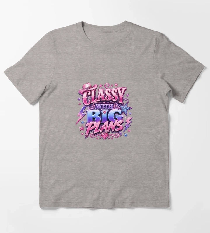 Classy With Big Plans Retro Cowgirl Typography Pink Western Y2K Aesthetic Graphic design T-Shirt Heather Grey