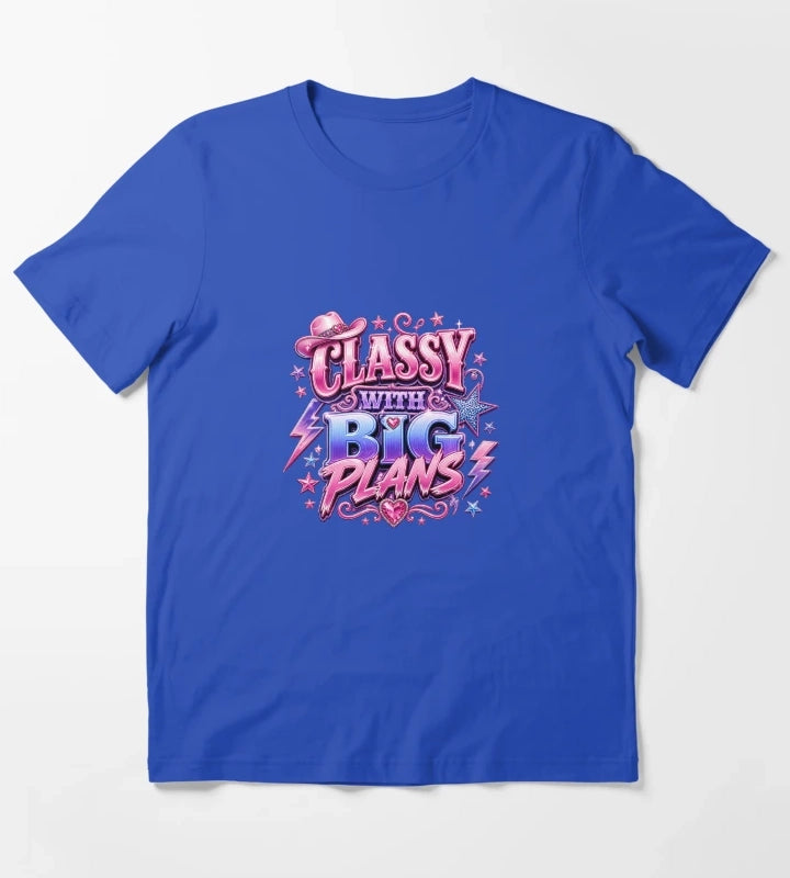 Classy With Big Plans Retro Cowgirl Typography Pink Western Y2K Aesthetic Graphic design T-Shirt Blue
