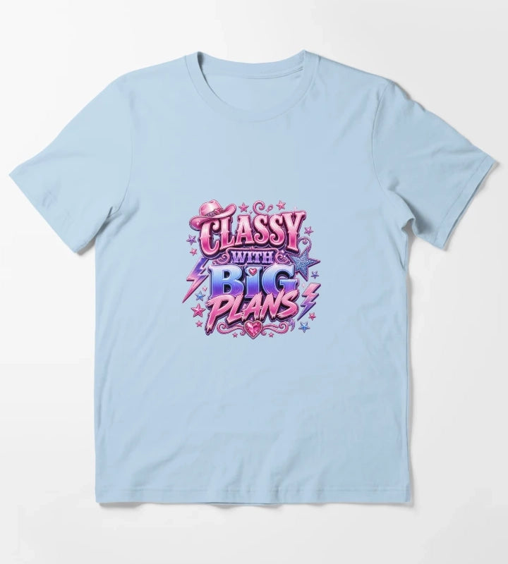 Classy With Big Plans Retro Cowgirl Typography Pink Western Y2K Aesthetic Graphic design T-Shirt Sky Blue