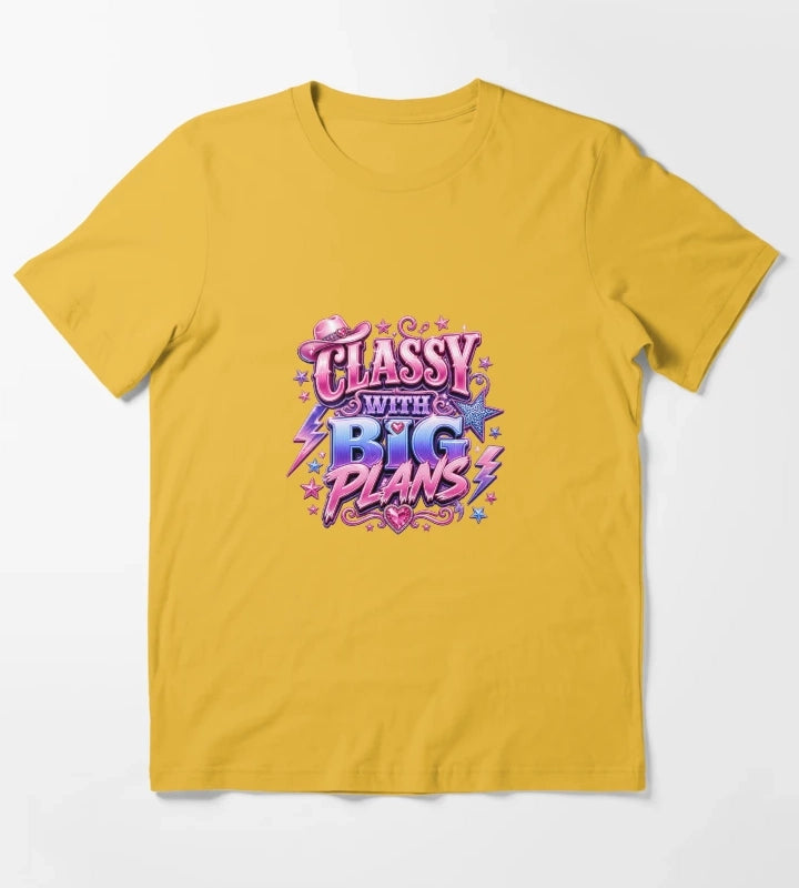 Classy With Big Plans Retro Cowgirl Typography Pink Western Y2K Aesthetic Graphic design T-Shirt Yellow