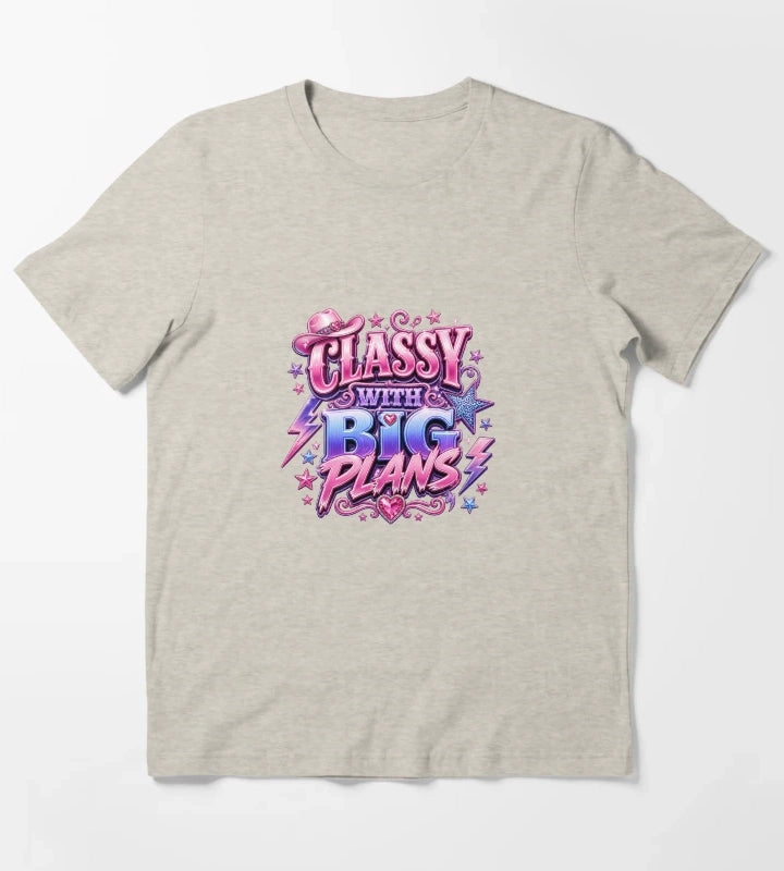 Classy With Big Plans Retro Cowgirl Typography Pink Western Y2K Aesthetic Graphic design T-Shirt Cream