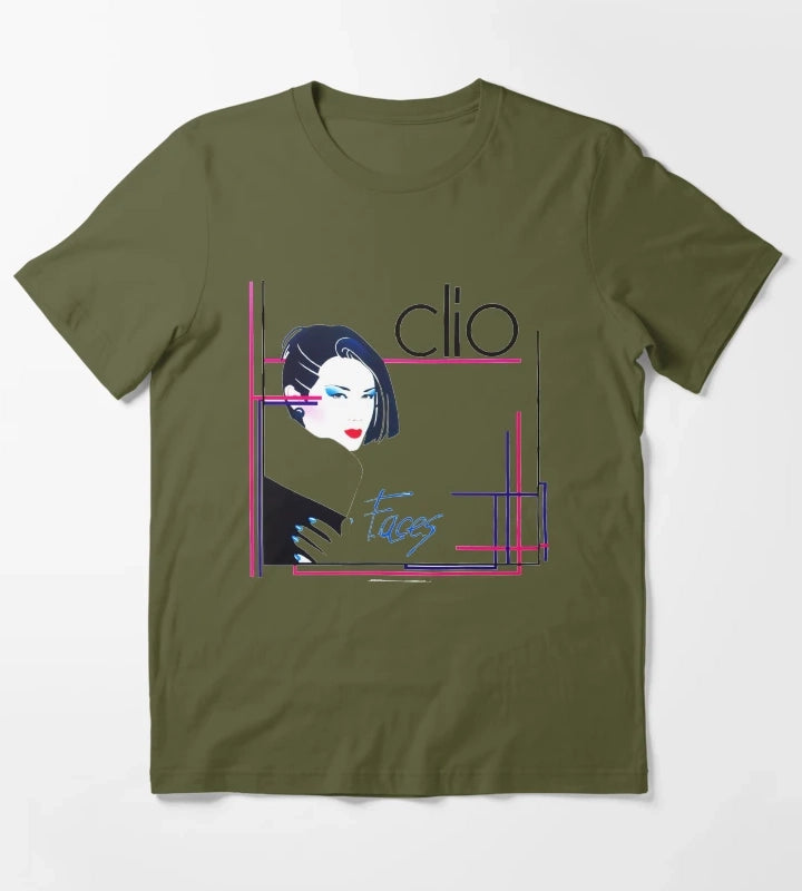 Clio faces 80s italo disco underground T-Shirt Olive Green