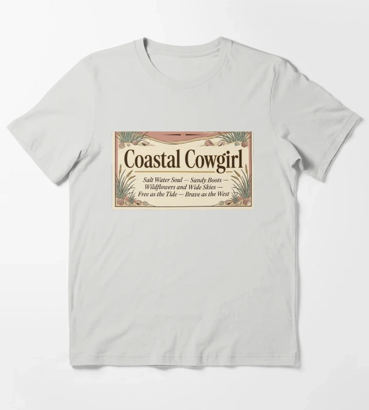 Coastal Cowgirl Manifesto Salt Water Soul Sandy Boots Typographic Art Coastal Cowgirl Gift T-Shirt Light Grey