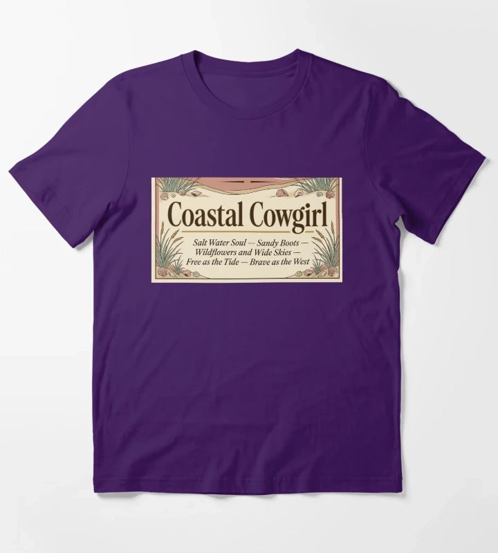 Coastal Cowgirl Manifesto Salt Water Soul Sandy Boots Typographic Art Coastal Cowgirl Gift T-Shirt Purple